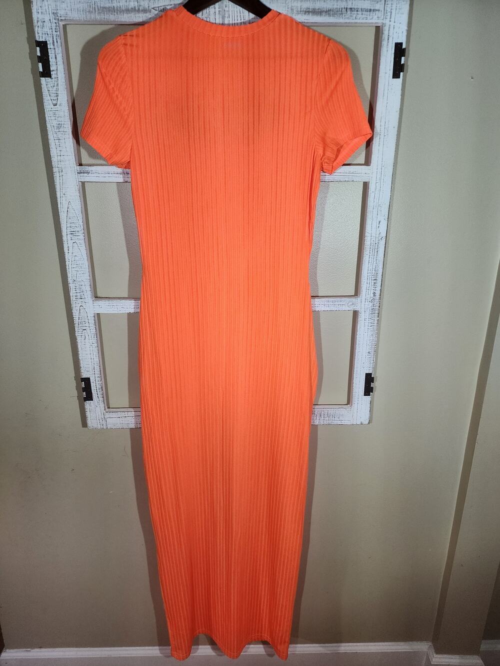 SHEIN Neon Orange Ribbed Cutout Bodycon Maxi Dress Women's Size L